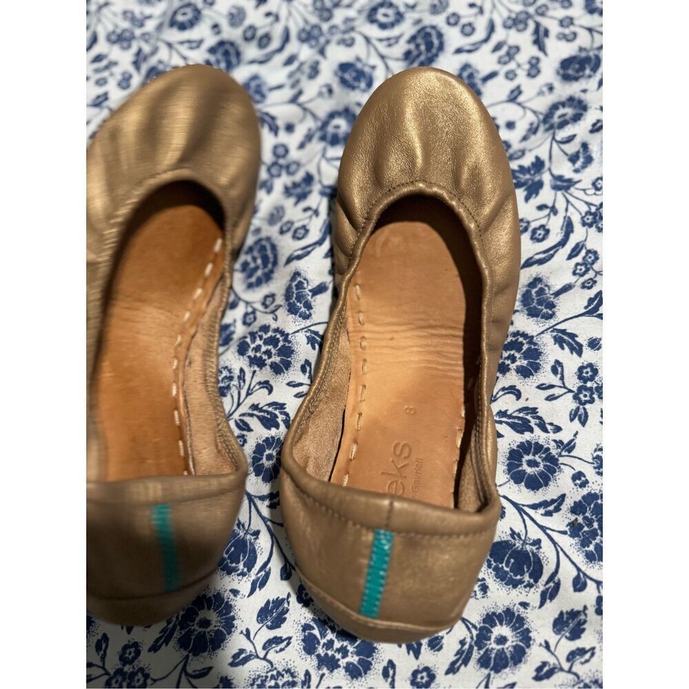 Tieks Champagne limited Edition Gold ballet flats elastic trim 8 - Picture 7 of 14